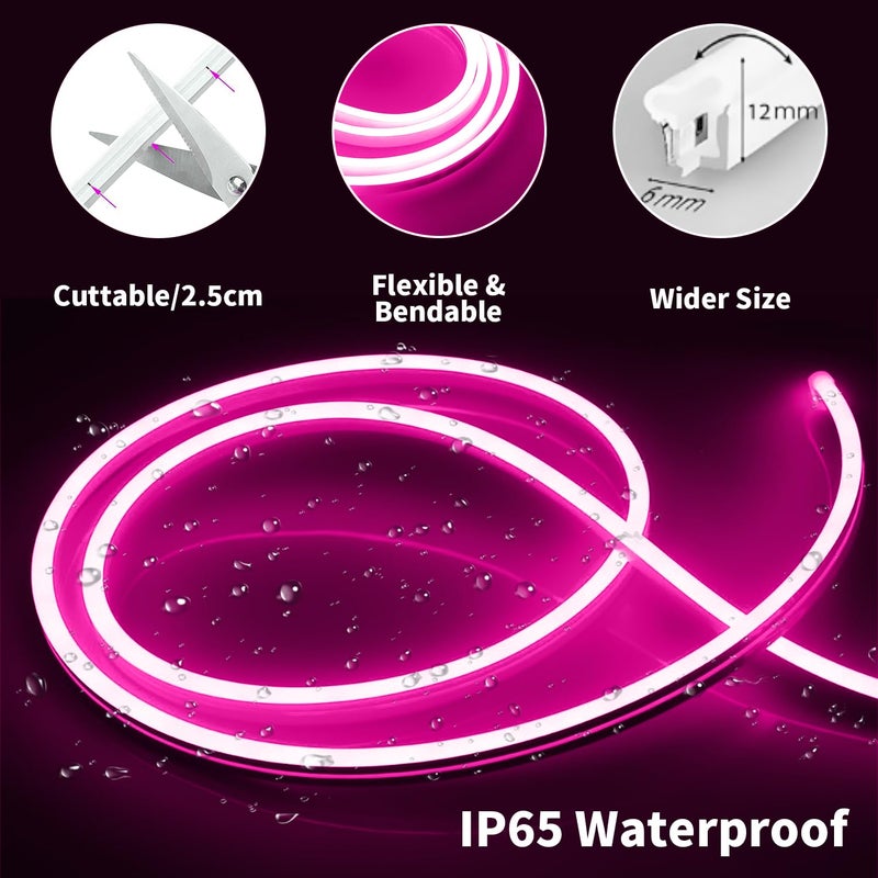 iNextStation 12V Pink LED Strip Lights 16.4FT, Flexible Silicone Neon Rope Light, Waterproof, Cuttable, Dimmable & Linkable, for Cabinet, Ceiling, Wall, Bedroom, Kitchen, Garage (No Adapter) - Image 2